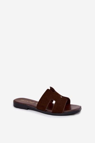 Leather Suede Women's Flat Cutout Chocolate Sunelle Slides 2