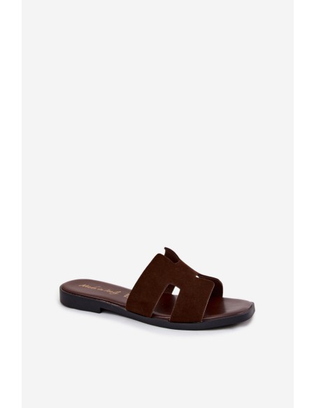 Leather Suede Women's Flat Cutout Chocolate Sunelle Slides