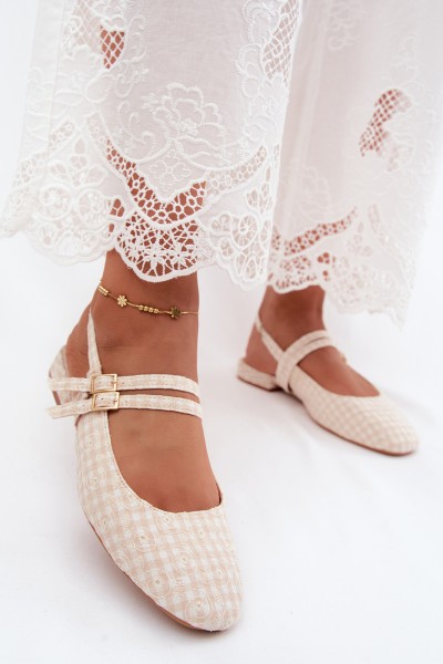 Women's Flat Beige Sandals With Straps And Embroidery Cameliah