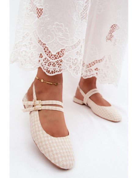 Women's Flat Beige Sandals With Straps And Embroidery Cameliah