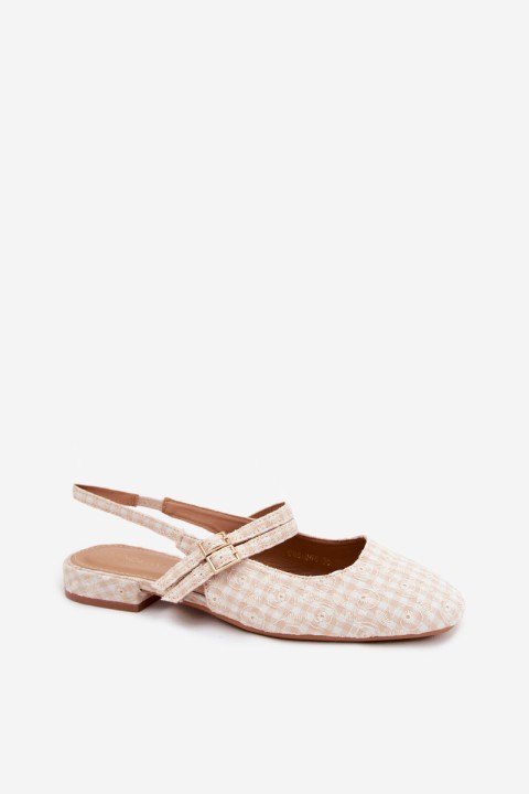 Women's Flat Beige Sandals With Straps And Embroidery Cameliah