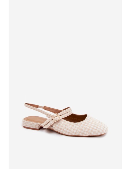 Women's Flat Beige Sandals With Straps And Embroidery Cameliah