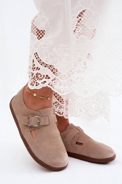 Women's Loafers With Buckle Imitation Suede Beige Sombellia