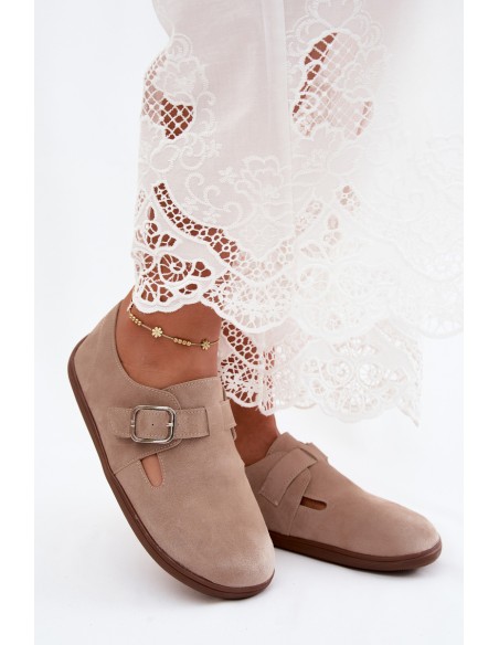 Women's Loafers With Buckle Imitation Suede Beige Sombellia