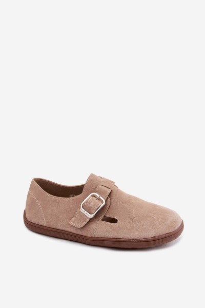 Women's Loafers With Buckle Imitation Suede Beige Sombellia 2