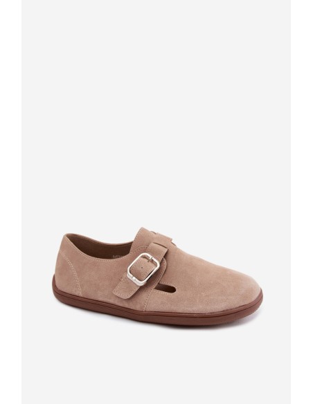 Women's Loafers With Buckle Imitation Suede Beige Sombellia