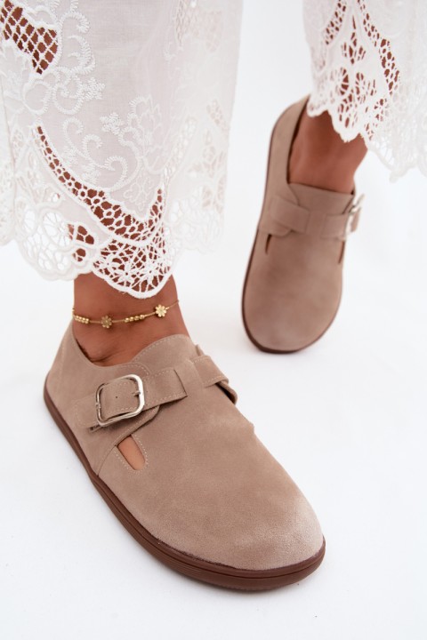 Women's Loafers With Buckle Imitation Suede Beige Sombellia