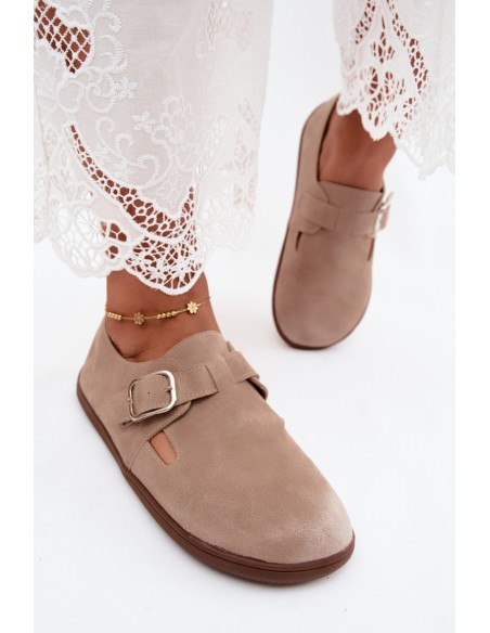 Women's Loafers With Buckle Imitation Suede Beige Sombellia