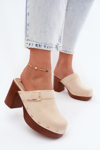 Women's Wedges with Buckle and Studs Beige Lagunelle