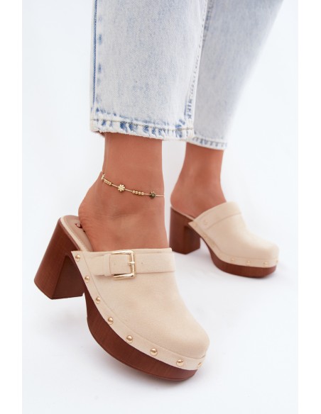 Women's Wedges with Buckle and Studs Beige Lagunelle