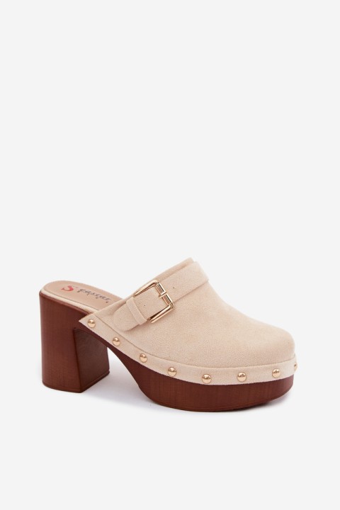 Women's Wedges with Buckle and Studs Beige Lagunelle