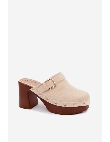 Women's Wedges with Buckle and Studs Beige Lagunelle