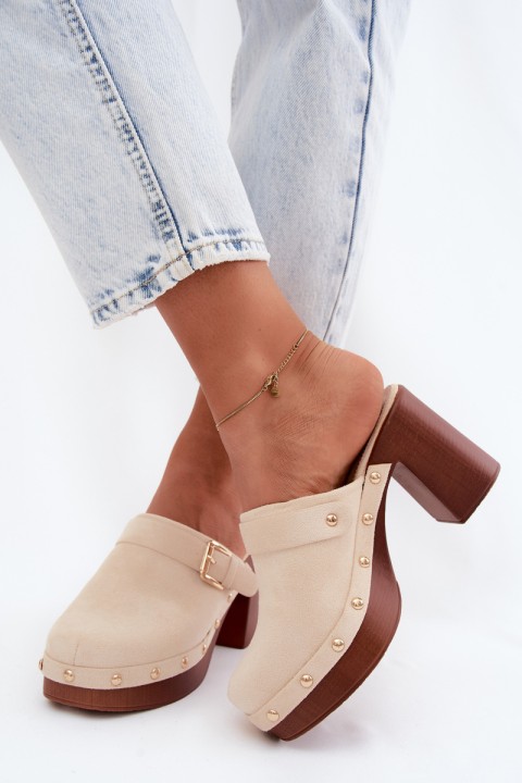 Women's Wedges with Buckle and Studs Beige Lagunelle