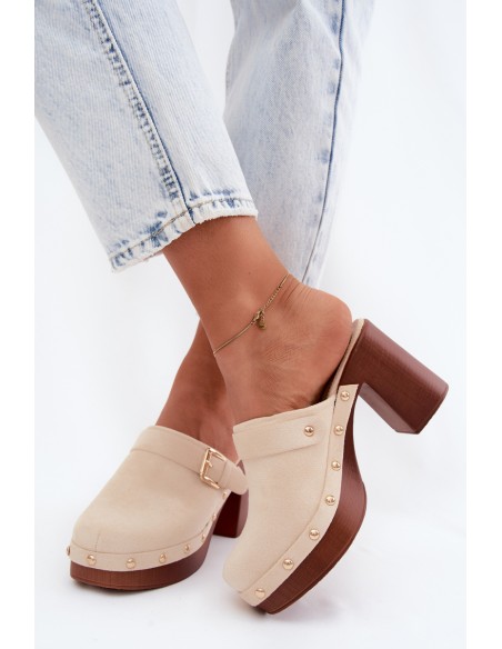 Women's Wedges with Buckle and Studs Beige Lagunelle