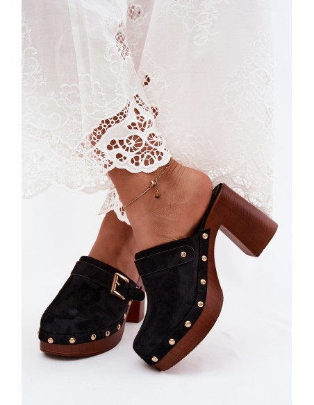 Women's Clogs with Heel and Buckles Black Lagunelle