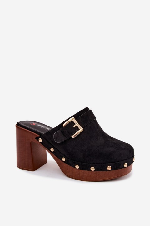 Women's Clogs with Heel and Buckles Black Lagunelle