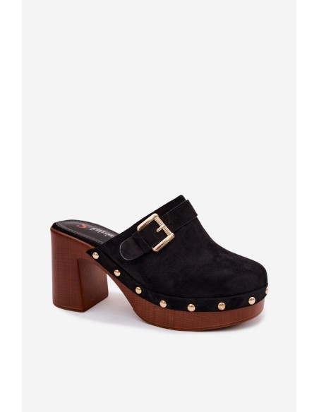 Women's Clogs with Heel and Buckles Black Lagunelle