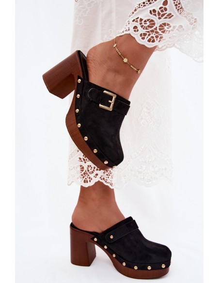 Women's Clogs with Heel and Buckles Black Lagunelle