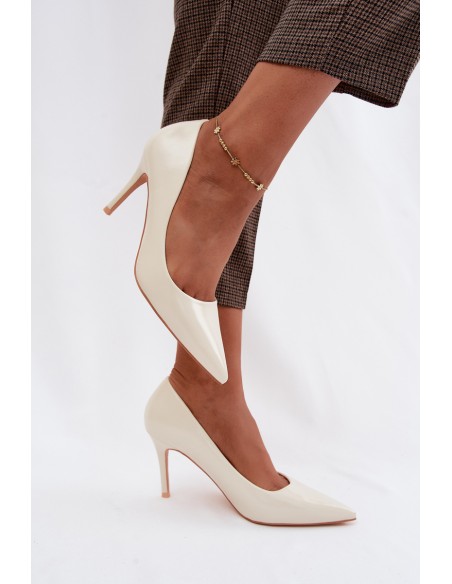 Patent Leather High Heels Made of Faux Leather Dull White Tropessa