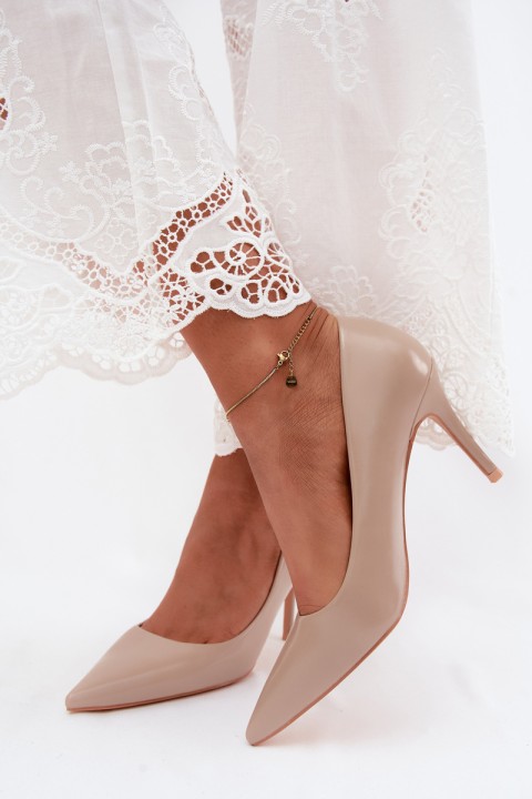 Patent Leather Heels From Faux Leather Dark Beige Tropessa