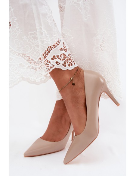 Patent Leather Heels From Faux Leather Dark Beige Tropessa