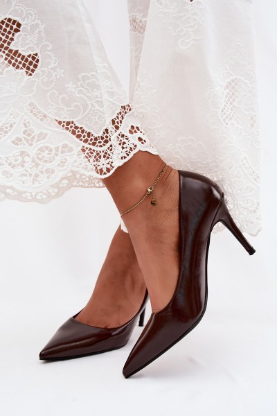 Patent Leather Heels Made of Faux Leather Chocolate Tropessa