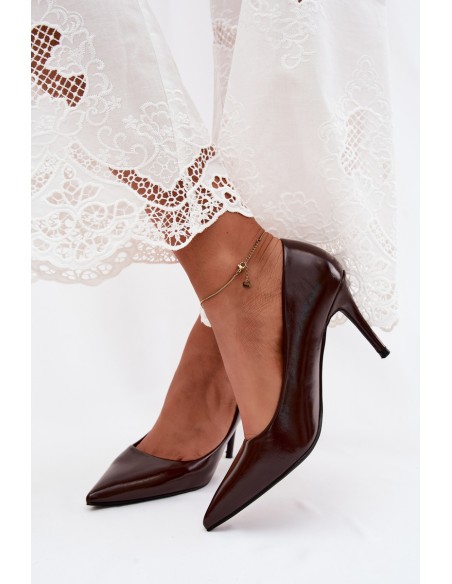 Patent Leather Heels Made of Faux Leather Chocolate Tropessa