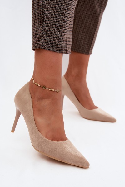 Beige Suede Faux Leather Heels Tropessa
