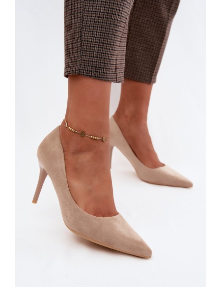 Beige Suede Faux Leather Heels Tropessa