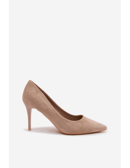 Beige Suede Faux Leather Heels Tropessa