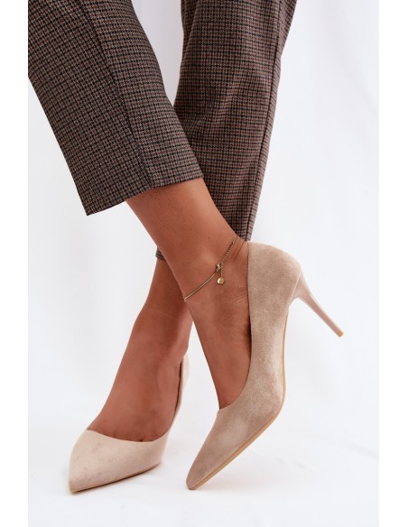 Beige Suede Faux Leather Heels Tropessa