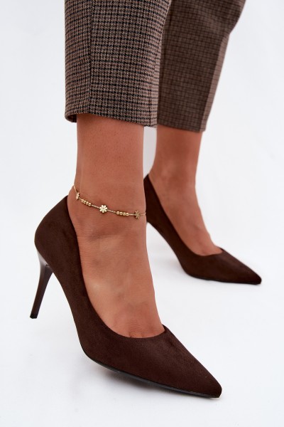 Chocolate Suede Imitation Leather High Heels Tropessa