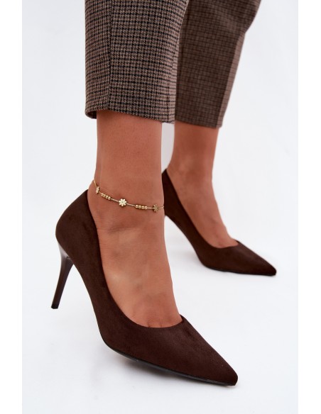 Chocolate Suede Imitation Leather High Heels Tropessa