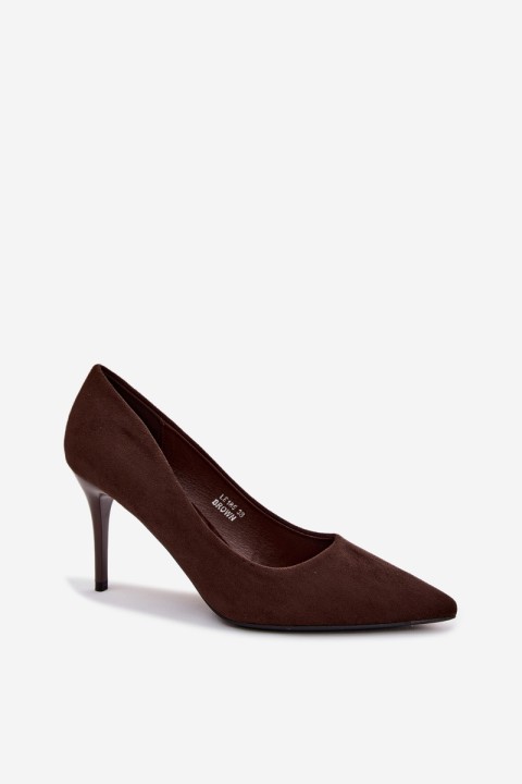 Chocolate Suede Imitation Leather High Heels Tropessa