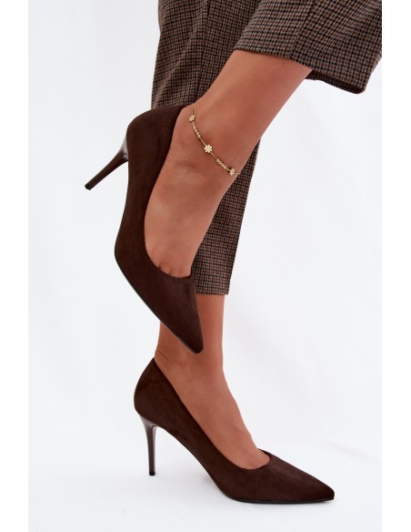 Chocolate Suede Imitation Leather High Heels Tropessa