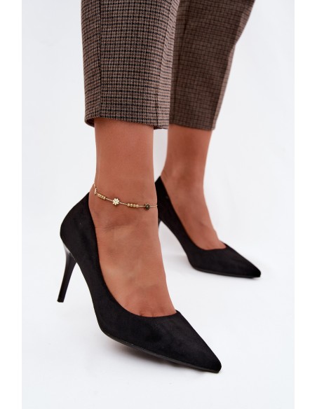 Black Suede Faux Leather High Heels Tropessa