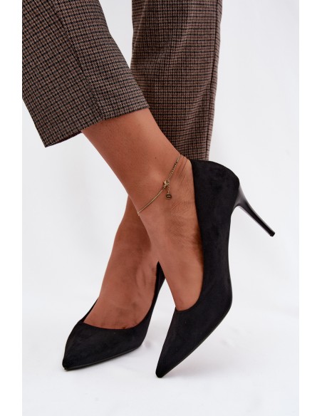 Black Suede Faux Leather High Heels Tropessa