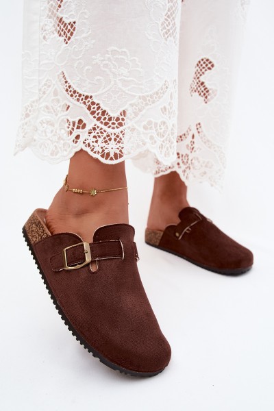 Women's Clogs with Buckle Faux Suede Chocolate Pattern