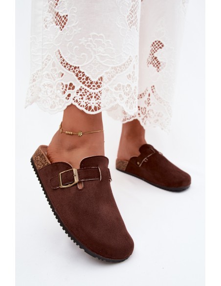 Women's Clogs with Buckle Faux Suede Chocolate Pattern