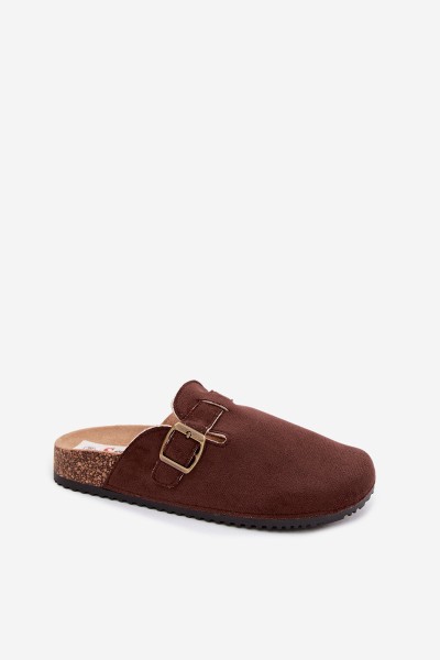 Women's Clogs with Buckle Faux Suede Chocolate Pattern 2