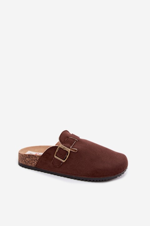 Women's Clogs with Buckle Faux Suede Chocolate Pattern
