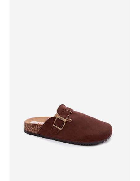 Women's Clogs with Buckle Faux Suede Chocolate Pattern