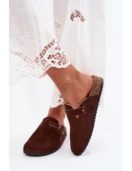 Women's Clogs with Buckle Faux Suede Chocolate Pattern