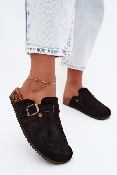 Women's Clogs With Buckle Faux Suede Black Tropina