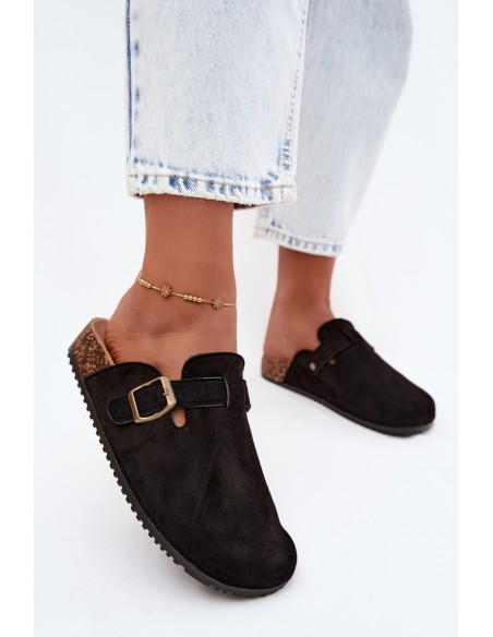 Women's Clogs With Buckle Faux Suede Black Tropina