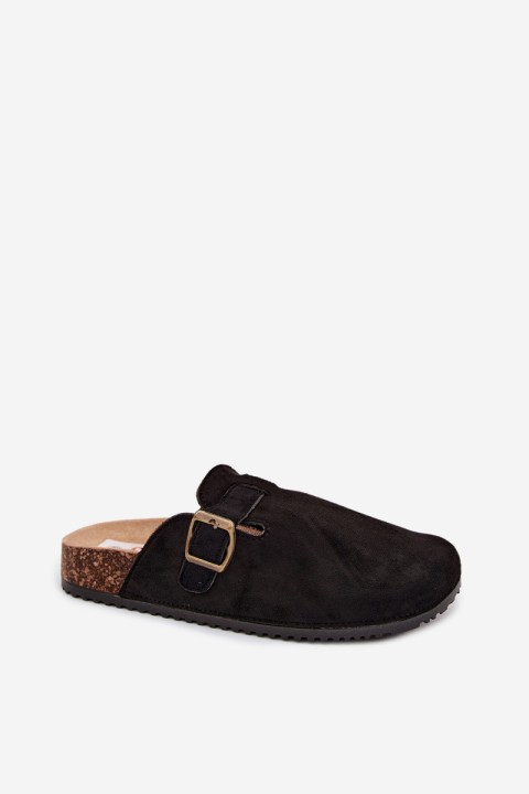 Women's Clogs With Buckle Faux Suede Black Tropina