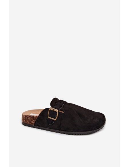 Women's Clogs With Buckle Faux Suede Black Tropina