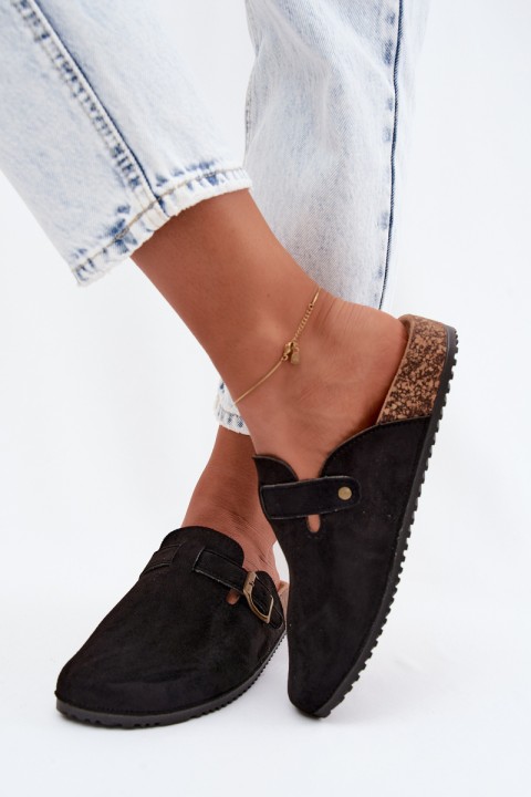 Women's Clogs With Buckle Faux Suede Black Tropina