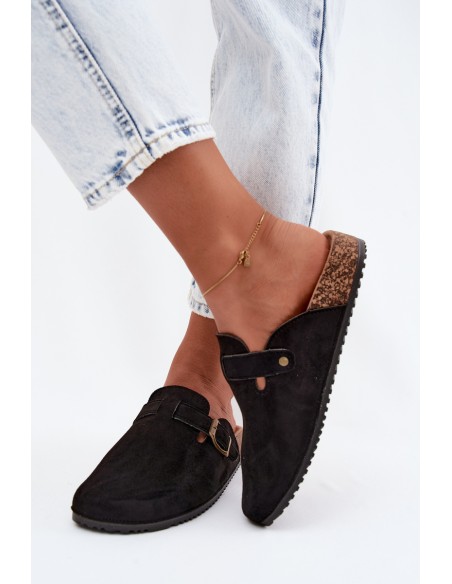 Women's Clogs With Buckle Faux Suede Black Tropina