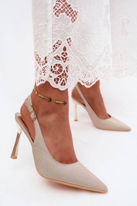 Brocade Heels With Open Back Gold Mercella